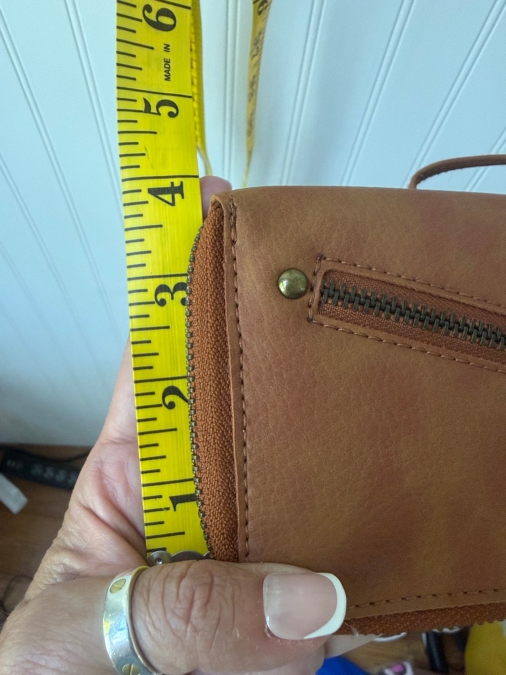 (145)Free People Cognac Tan Wristlet Clutch with Diagonal Zip Detail - Picture 8 of 8